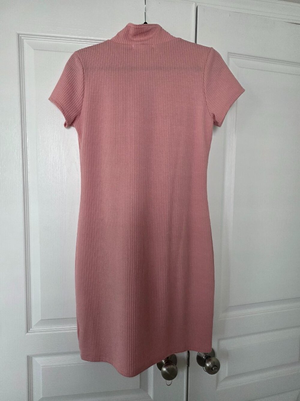 Anistar Pink Ribbed Polo Mini Dress – Short Sleeve Casual Stretch Dress